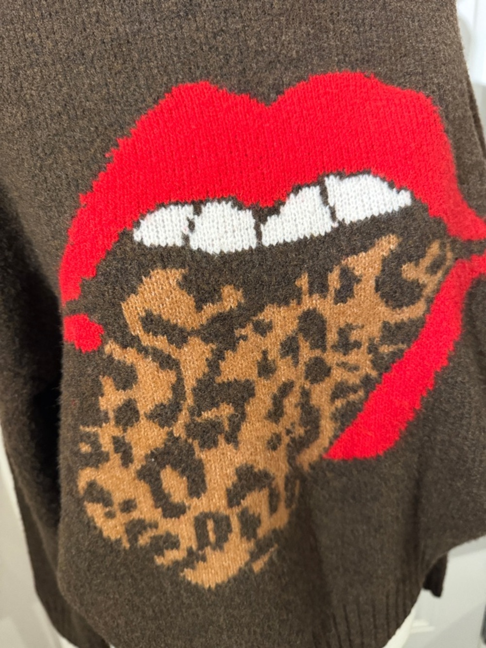LUCKY BRAND Brown Graphic Leopard-Tongue Crewneck Sweater - Women - Picture 2 of 4